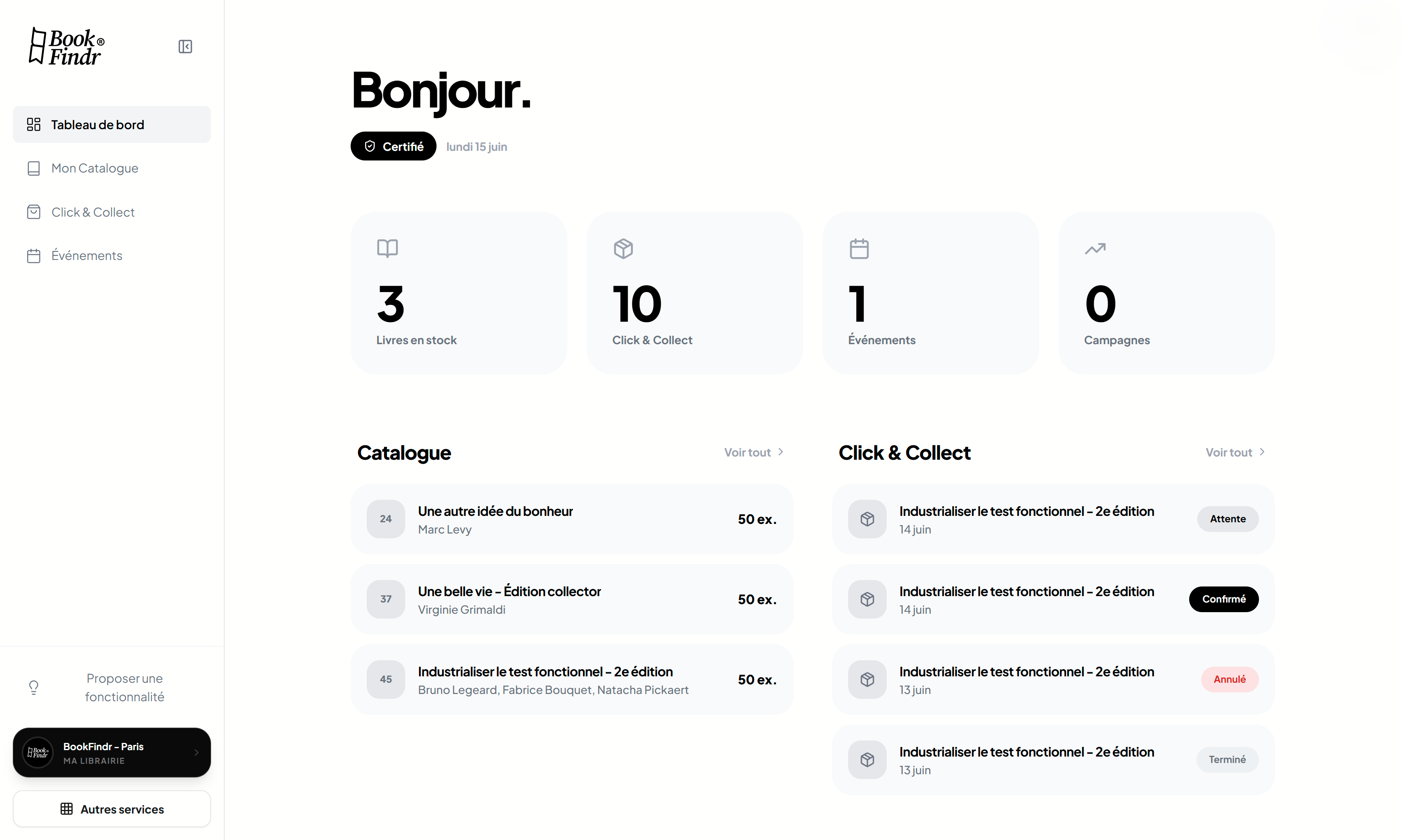 Interface Dashboard BookFindr Pro